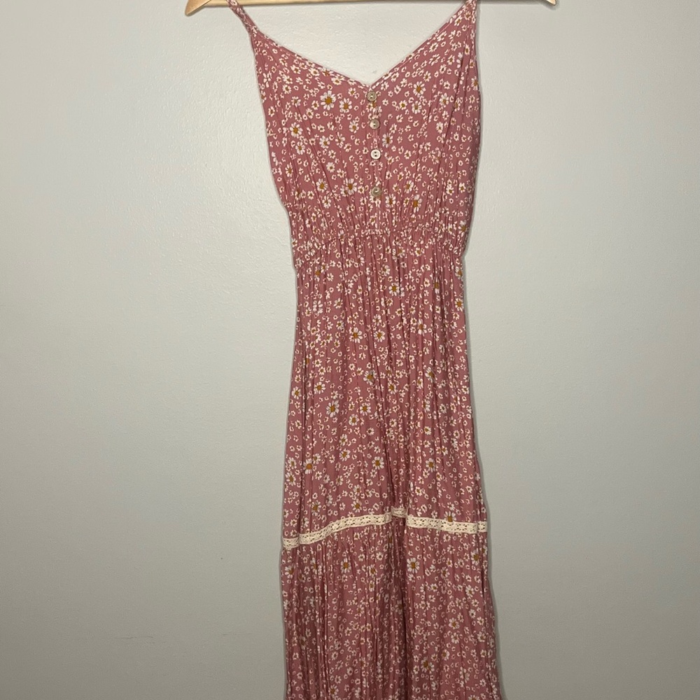 Boho Pink Tiered Maxi Summer Sundress with Spaghetti Straps